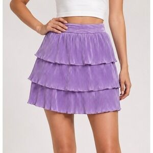 TCEC Purple Pleated Tiered Mini Skort Ruffle Layered Skirt Shorts CS3589 Small